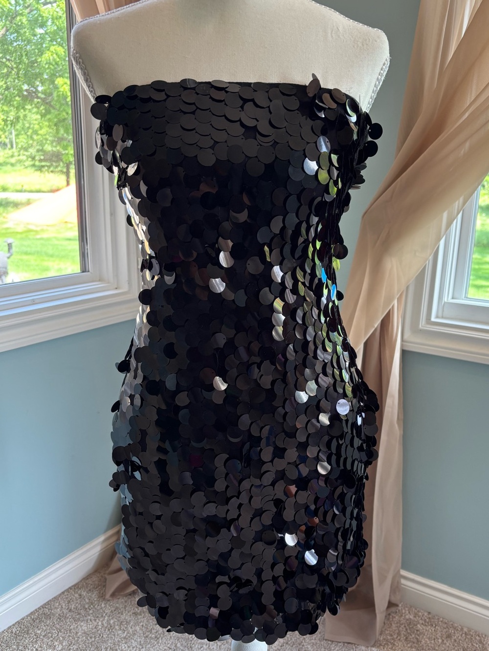 12th Tribe ~ Strapless Black Sequin Mini Dress